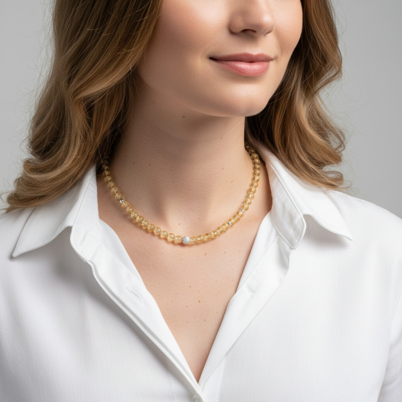 Collier Citrine 6mm et Argent porté