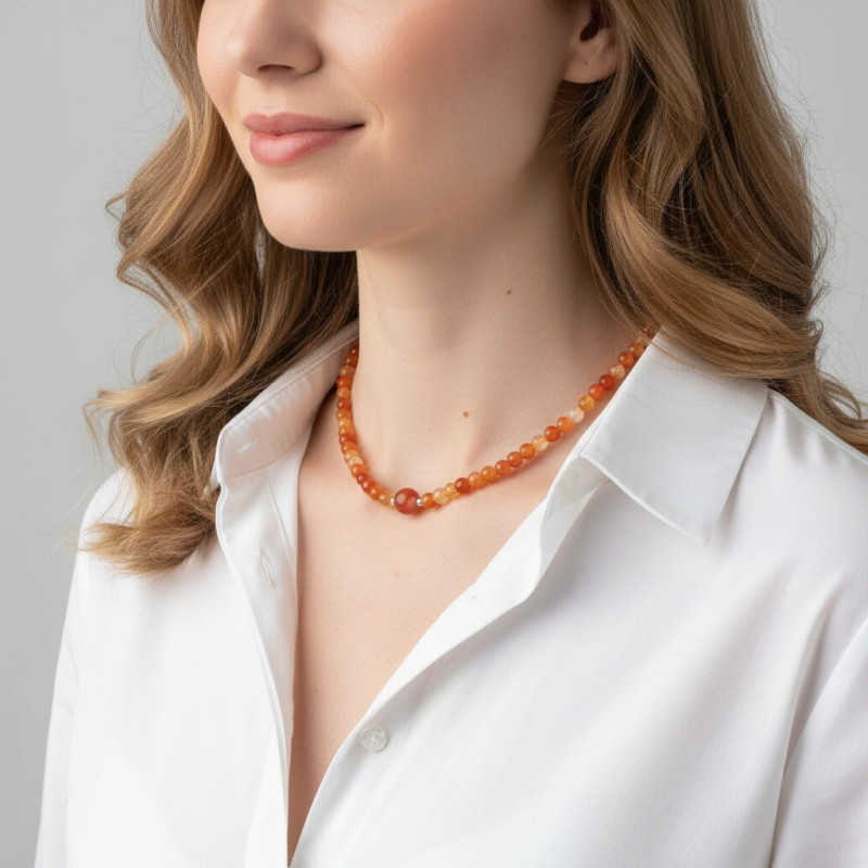 Collier Cornaline 6-10mm et Argent porté