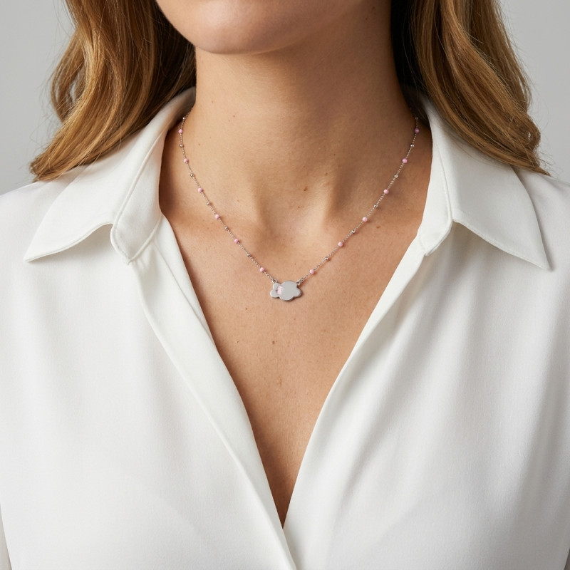Collier Enfant Argent Rhodié Nuage porté