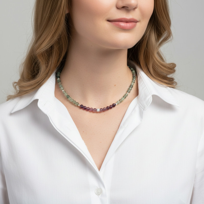 Collier Fluorine 6mm et Argent porté