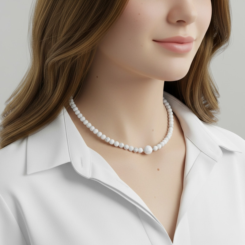 Collier Howlite 6-10mm et Argent porté