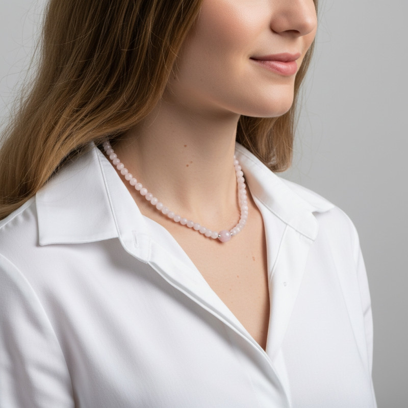 Collier Kunzite 6-10mm et Argent porté