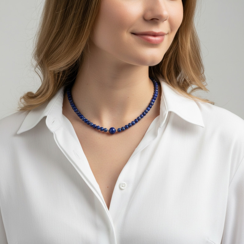 Collier Lapis Lazuli 6-10mm et Argent porté
