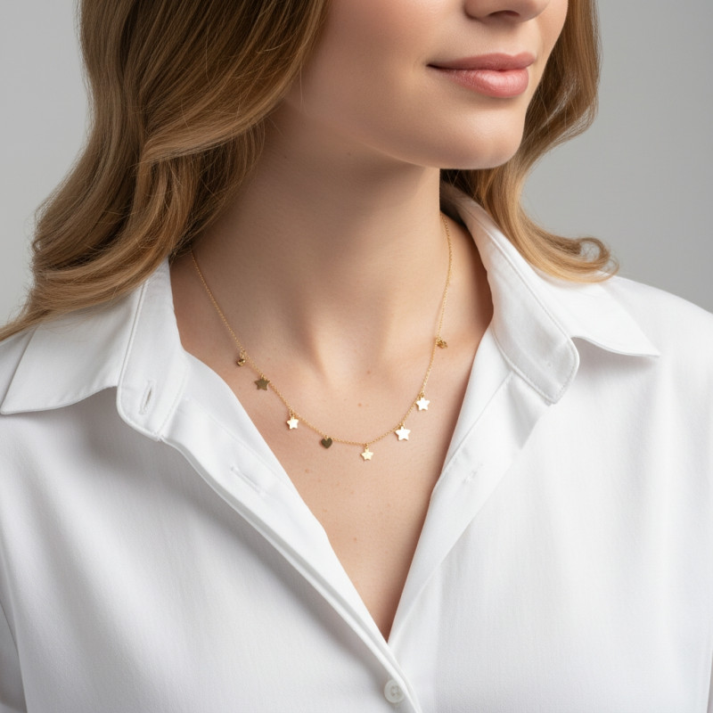 Collier Or Jaune 375 Breloques porté