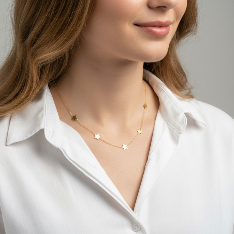 Collier Or Jaune 375 Etoiles porté
