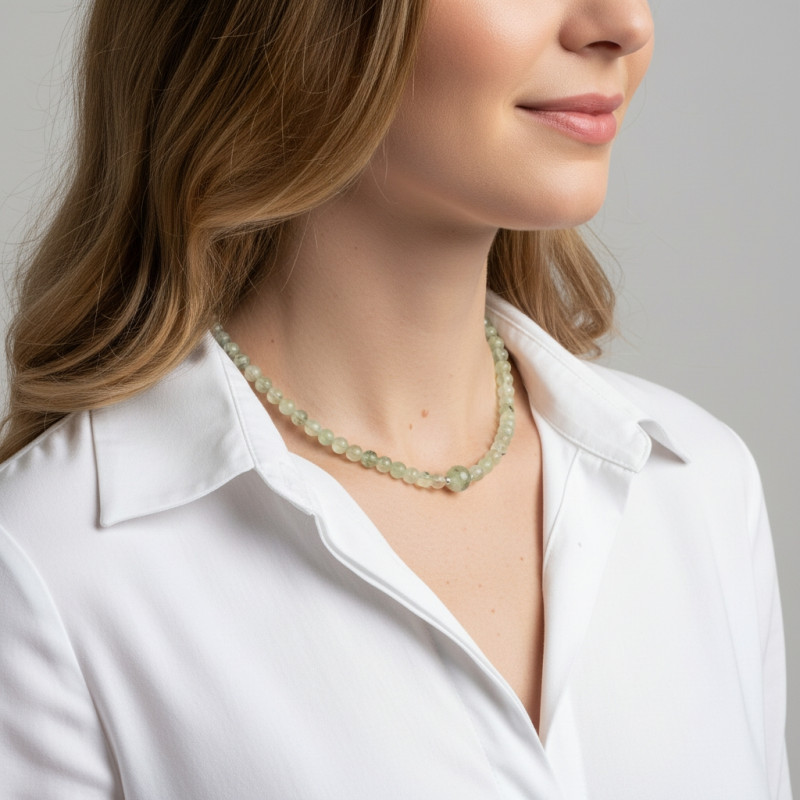 Collier Préhnite 6-10mm et Argent porté