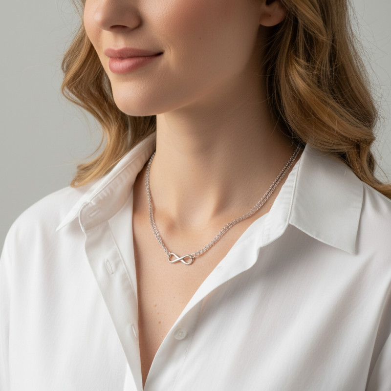 Collier Signe Infini en Argent 925 Rhodié porté