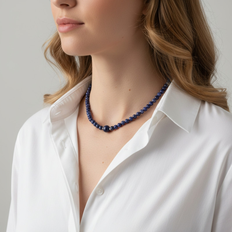 Collier Sodalite 6-10mm et Argent porté