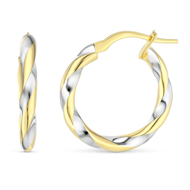 Boucles D'Oreilles Créoles Torsadées Argent Sterling 925 Amberta - 20mm - Fermoir Bascul - Italie