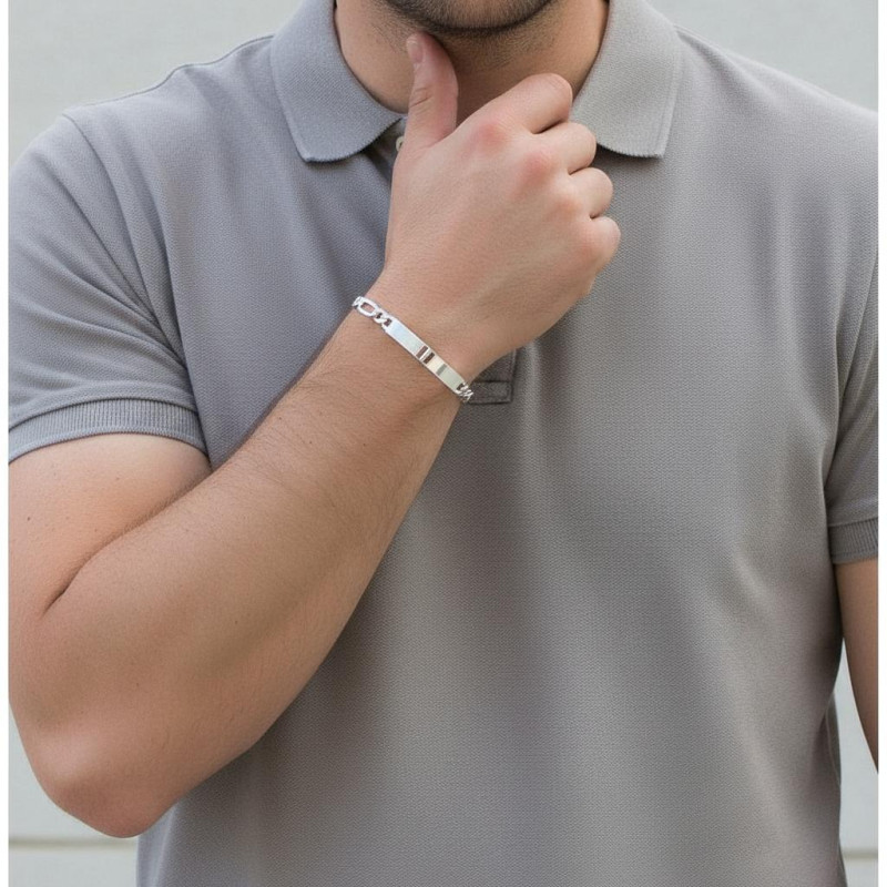 Gourmette Argent Homme Maille Figaro 6.8mm - 21cm porté