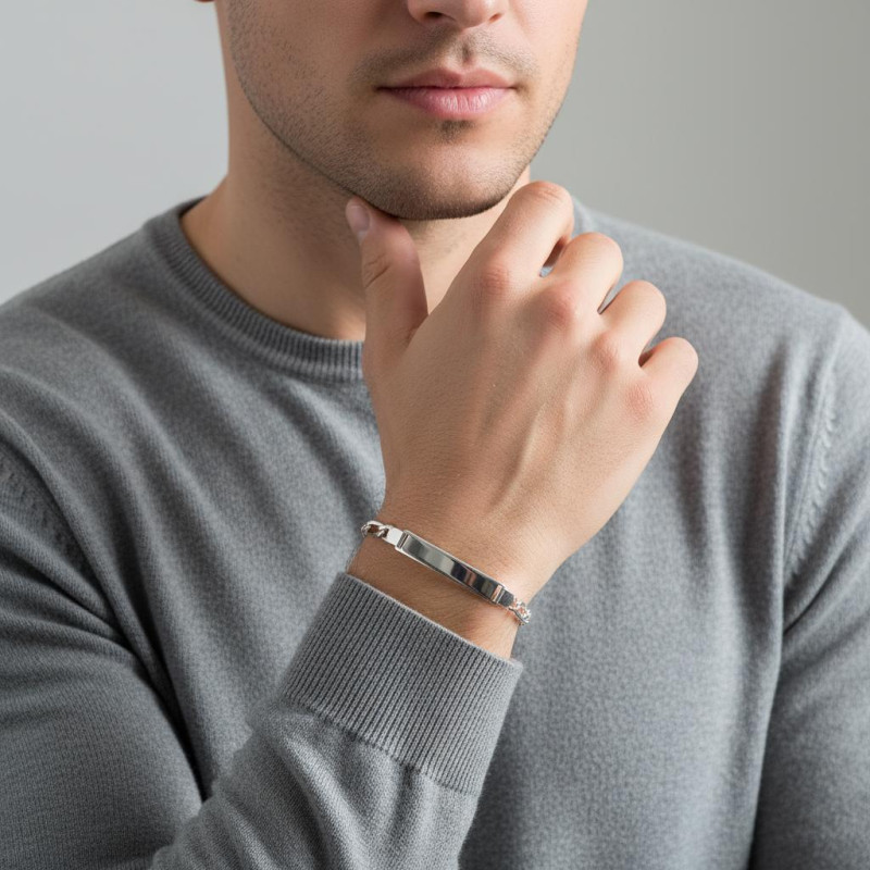 Gourmette Homme Argent Maille Alternée 21cm porté