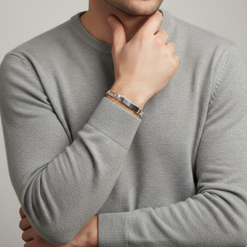 Gourmette Homme Argent Maille Figaro 7.3mm - 21cm porté