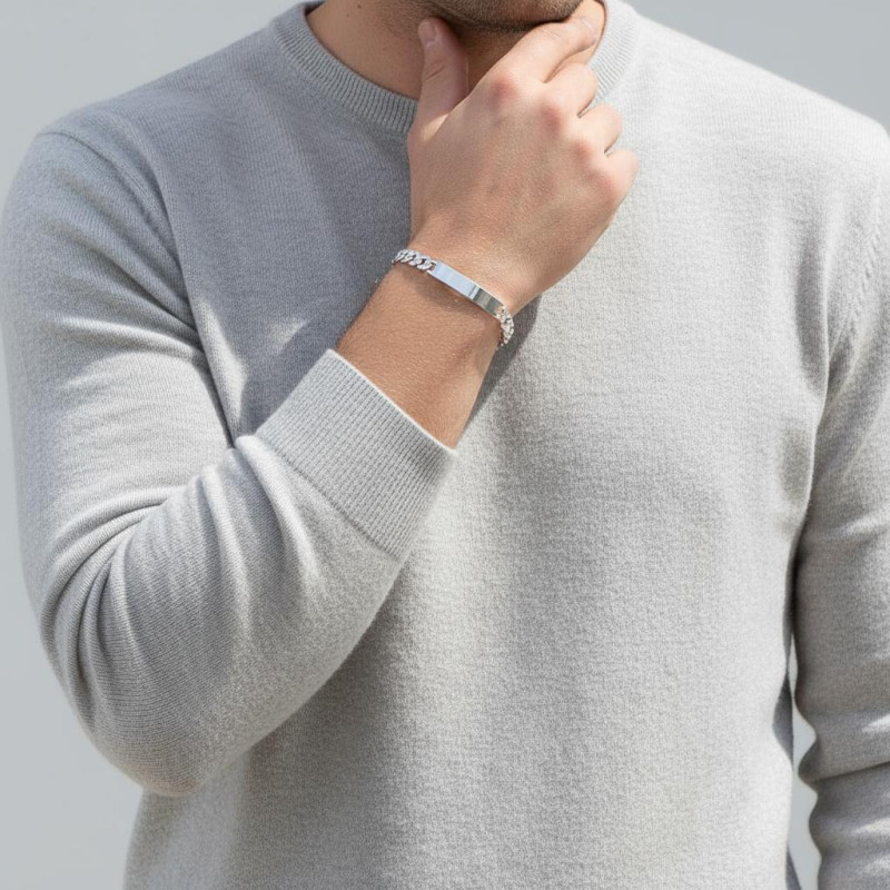 Gourmette Homme Argent Maille Figaro 9mm - 21cm porté