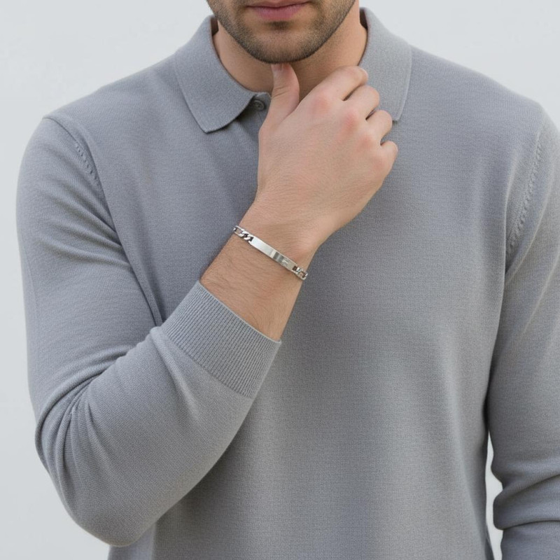 Gourmette Homme en Argent Vieilli et Brossé 7mm x 21cm porté