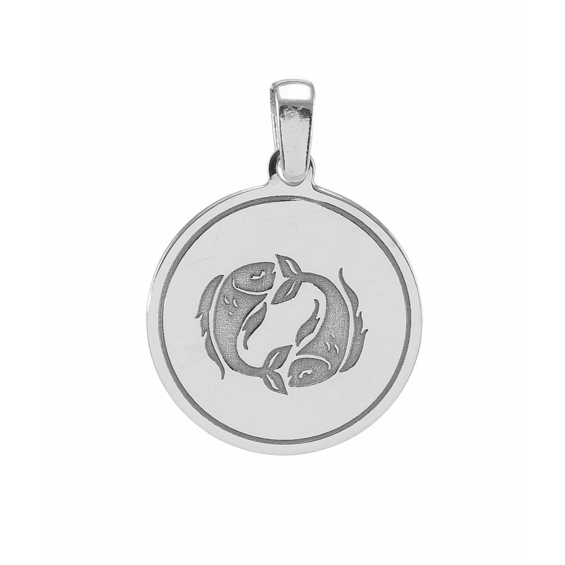 Médaille argent rhodié signe astrologique du poisson