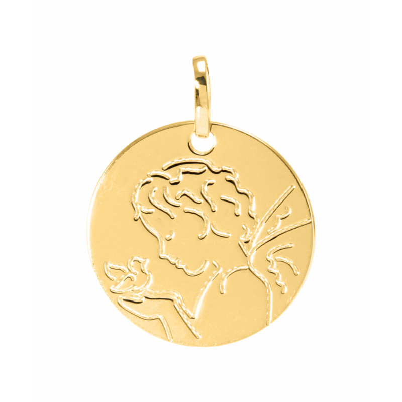 Médaille Moderne Ange et Oiseau en Or Jaune 375 (16mm)