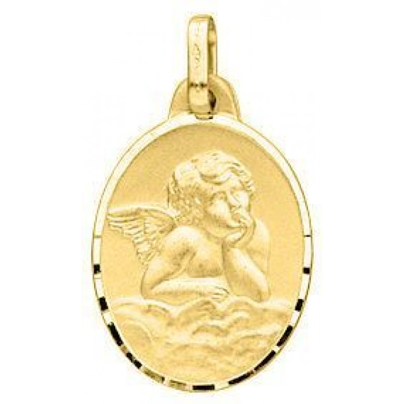 Médaille Ovale ange en Or Jaune 750 (17x13mm)