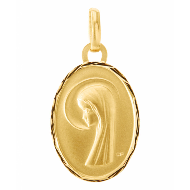 Médaille Ovale vierge en Or jaune 750 (17x12mm)