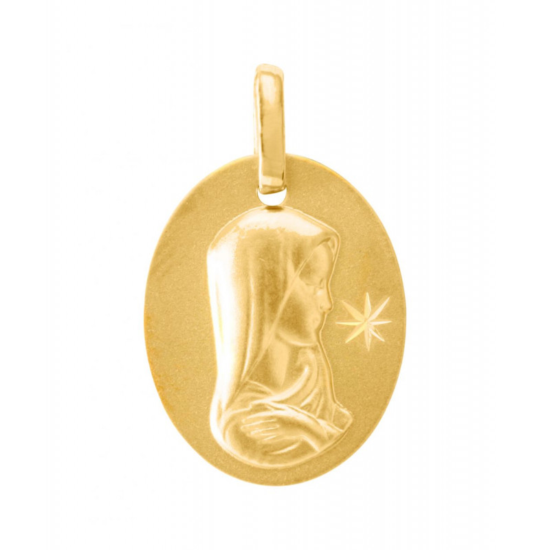 Médaille Vierge Ovale Diamantée Or Jaune 375