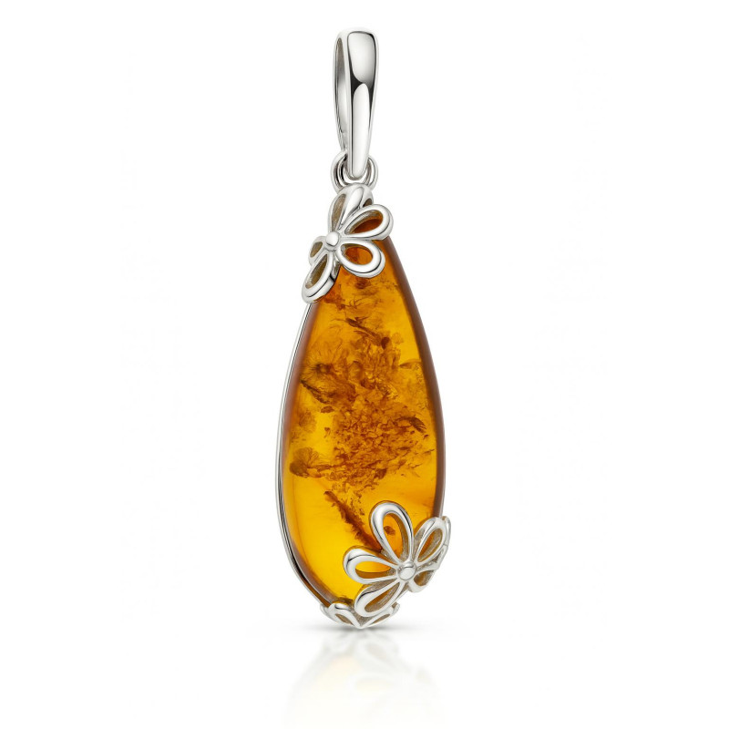 Pendentif En Ambre Baltique Naturel Avec Inclusion D'insecte - Serti Argent 925 Plaqué Or, Neuf