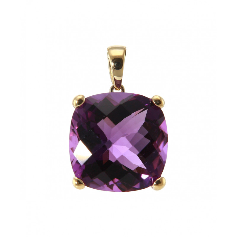 Pendentif Améthyste Coussin 15mm Plaqué Or 18K - ZigZag - Dolly-Bijoux - Neuf Avec étiquette