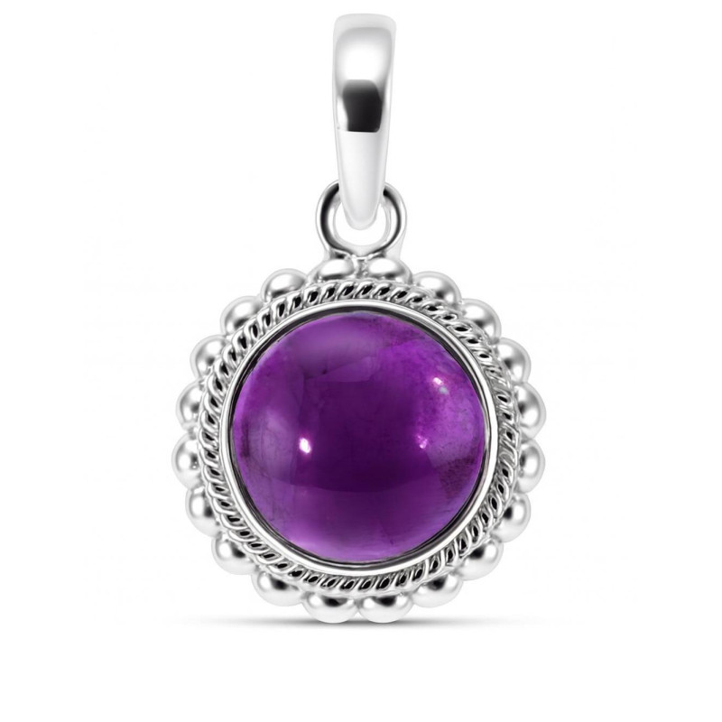 Pendentif Améthyste Argent 925 - Pierre Ronde 12 Mm - Bijou Femme Élégant