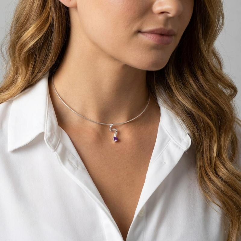 Pendentif Argent 925 Améthyste porté