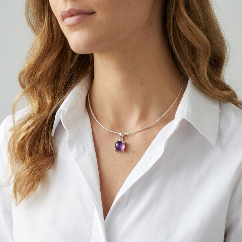 Pendentif Argent 925 Améthyste porté