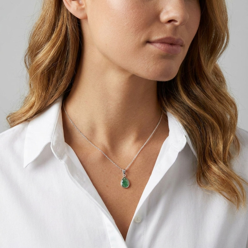 Pendentif Argent 925  Aventurine Poire  facettée 12x8mm porté