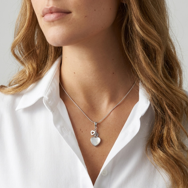Pendentif Argent 925 Coeur Nacre Blanche porté