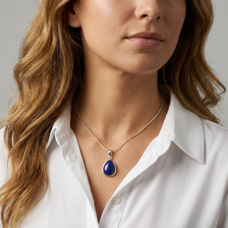 Pendentif Argent 925 Lapis Lazuli Poire 18x13mm porté