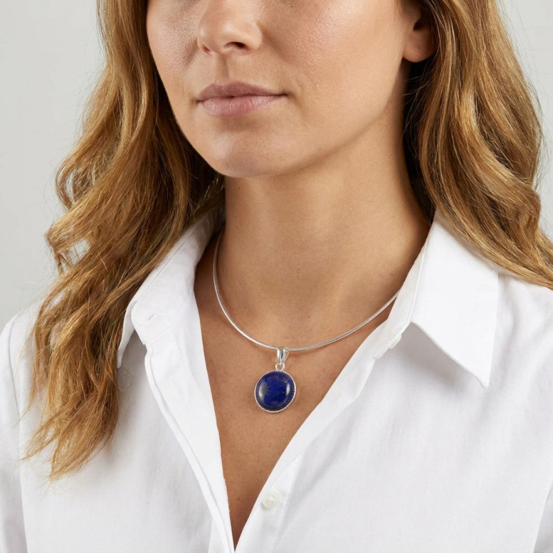 Pendentif Argent 925  Lapis lazuli Rond 19mm porté