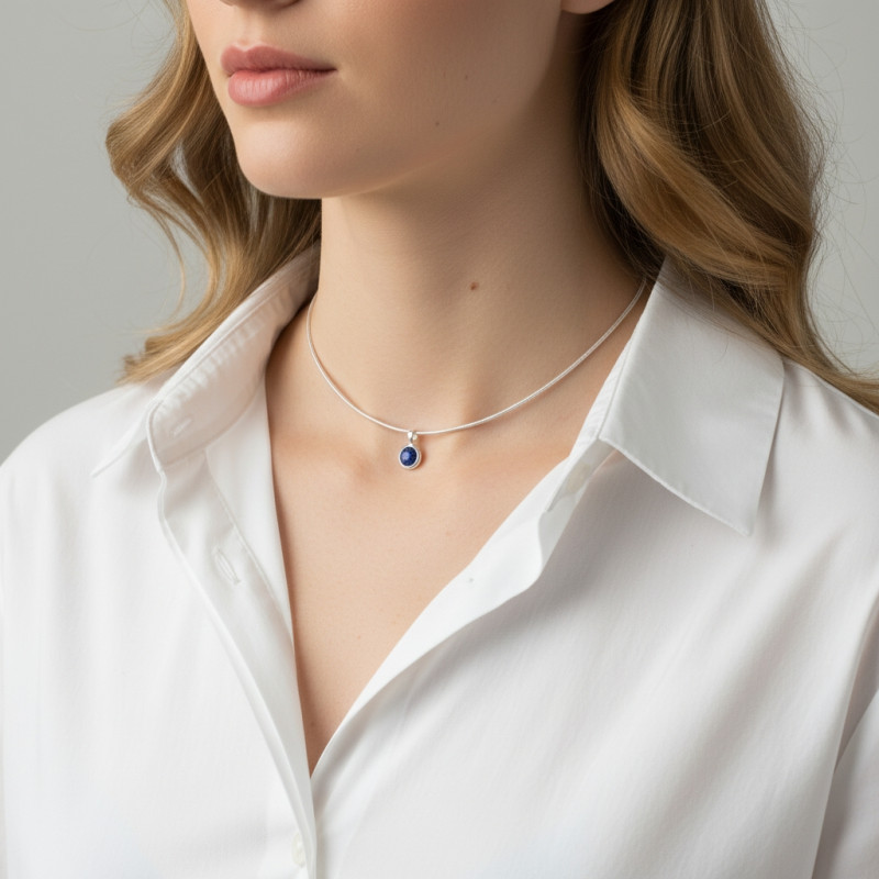 Pendentif Argent 925 Lapis porté