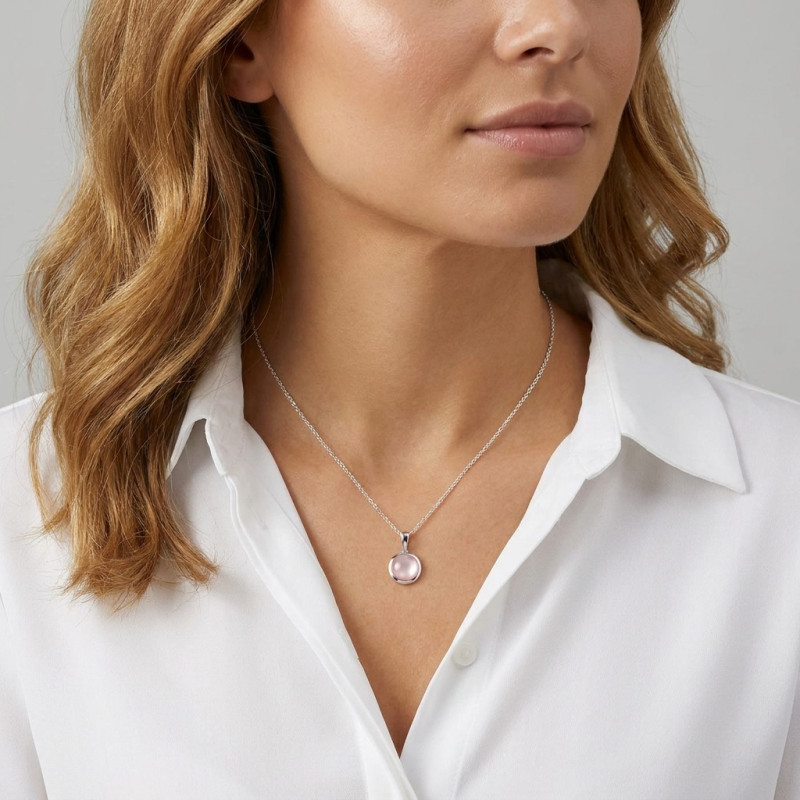 Pendentif Argent 925 Nacre Rose porté