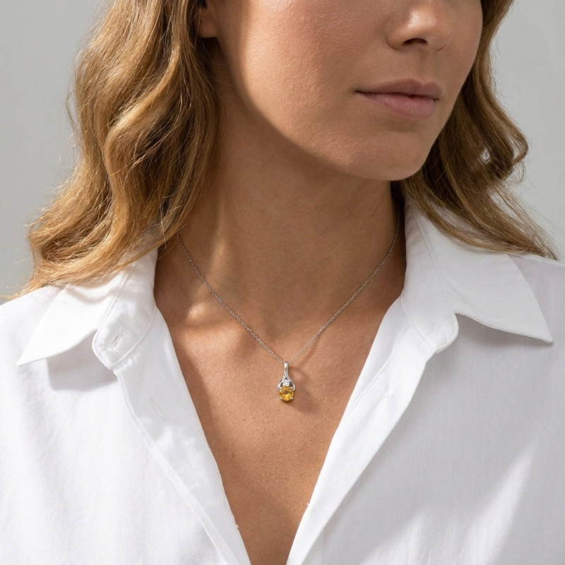 Pendentif Argent 925 Rhodié Citrine et Oxyde porté