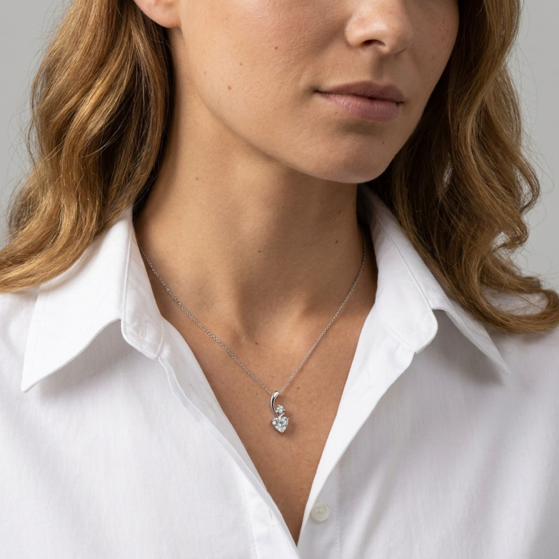Pendentif Argent 925 Rhodié Oxyde de zirconium Coeur porté