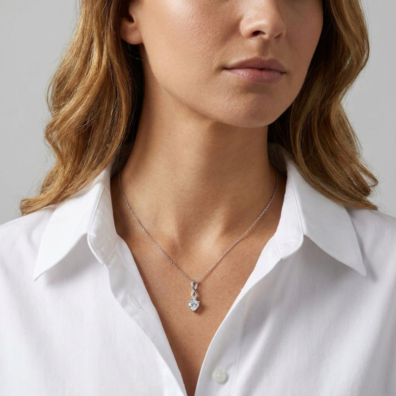 Pendentif Argent 925 Rhodié Oxyde de zirconium Coeur porté