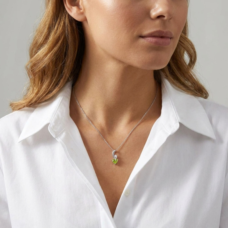 Pendentif Argent 925 Rhodié Péridot Coeur et Oxyde porté