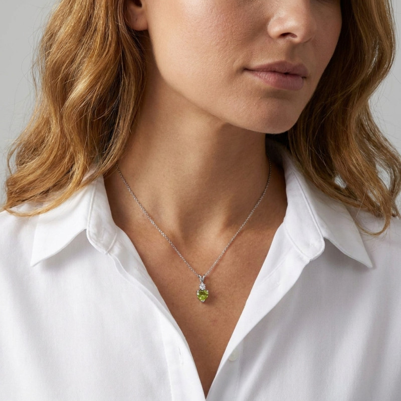 Pendentif Argent 925 Rhodié Péridot Coeur et Oxyde porté