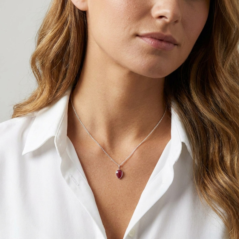 Pendentif Argent 925  Rhodonite Poire facettée 9x7mm porté