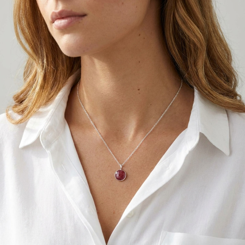 Pendentif Argent 925  Rhodonite Ronde facettée 8mm porté