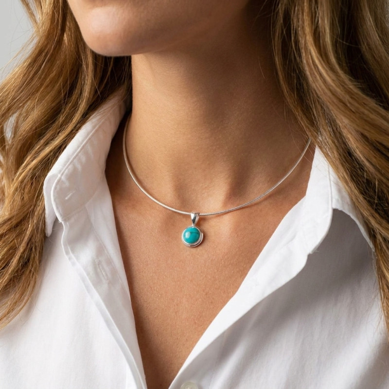 Pendentif Argent 925 Turquoise porté
