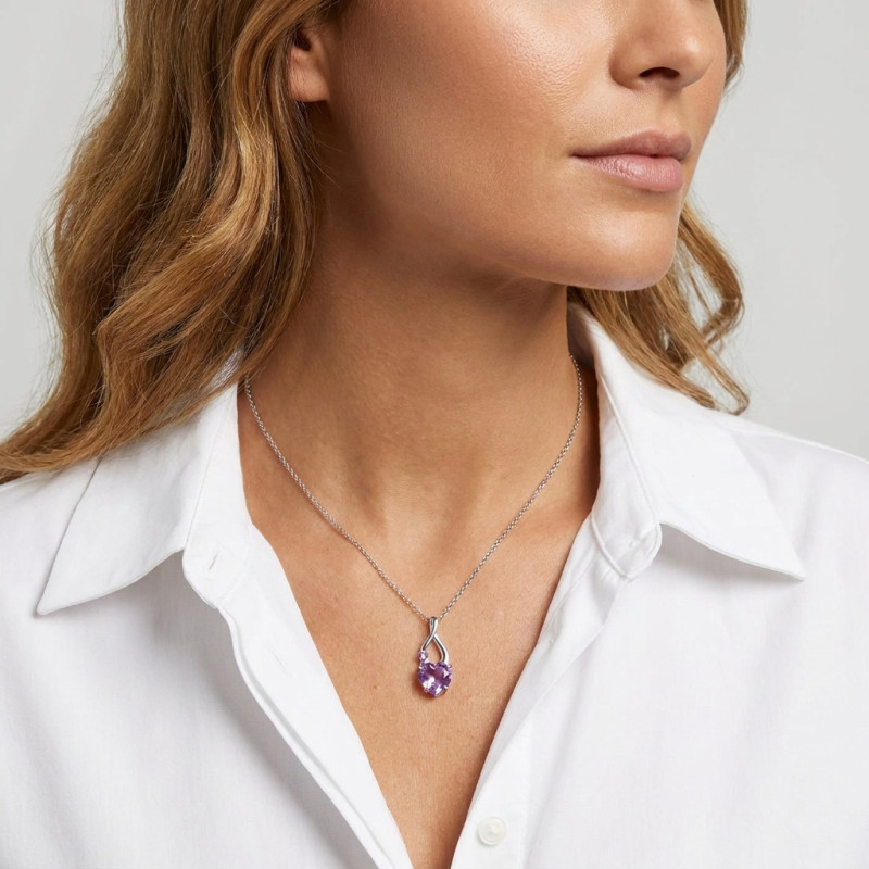 Pendentif Argent Améthyste Coeur porté