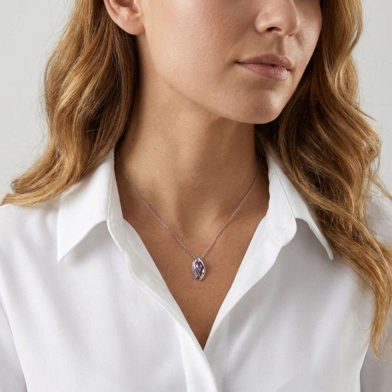 Pendentif Argent Améthyste Navette porté