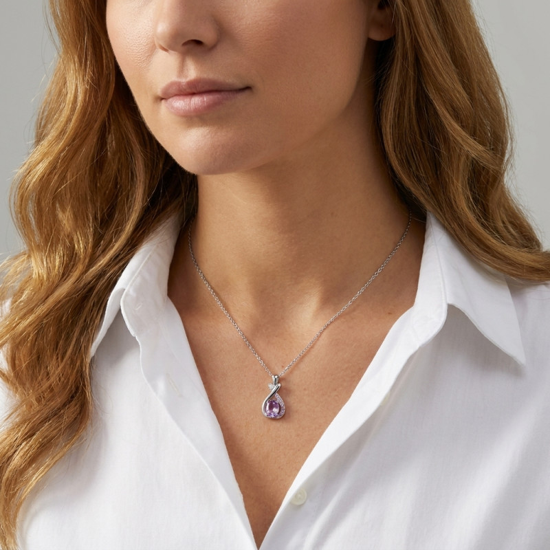 Pendentif Argent Améthyste Ovale porté