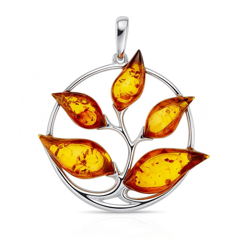 Pendentif Petit Arbre De Vie En Ambre Et Argent Sterling 925 Plaqué Or - Sans Chaîne