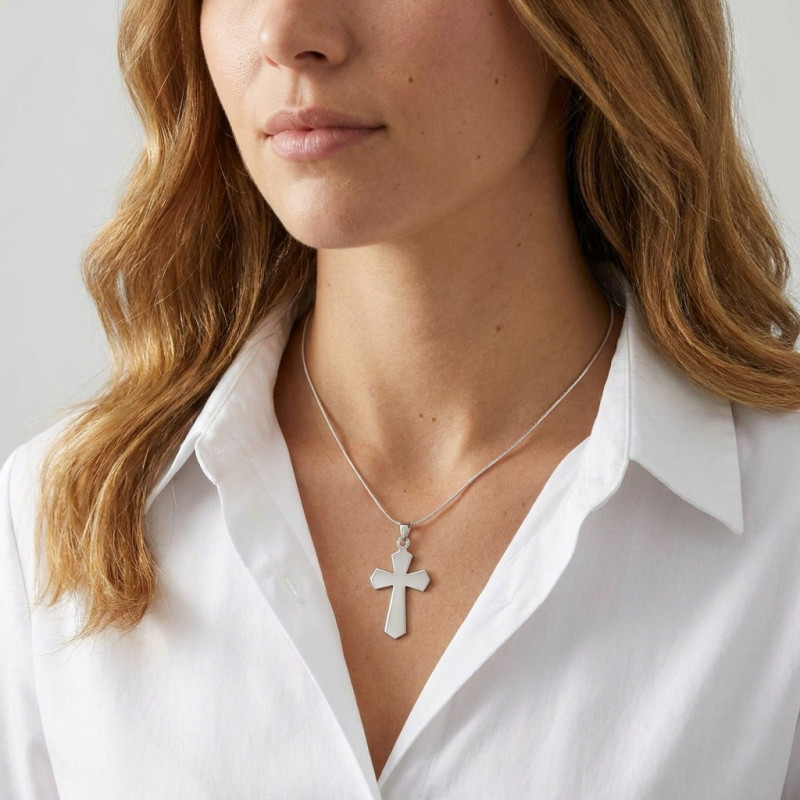 Pendentif argent croix 25x45mm porté