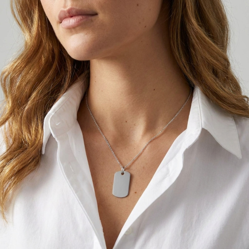 Pendentif Argent Plaque à Graver porté