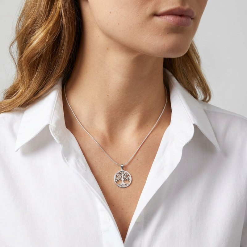 Pendentif argent rhodié arbre de vie 20mm porté