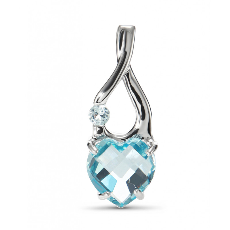 Pendentif Argent Massif Avec Topaze Bleue - Superbe Bijou Occasion, Style élégant Et Intemporel